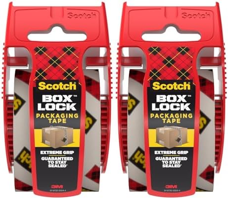 Scotch Box Lock Packaging Tape with Dispenser, 1.88 inch x 800 inch (22.2 yd), 2 Rolls, Clear Heavy Duty Packing/Shipping Tape, Extreme Grip – Sticks Instantly to Any Box for Secure Seal by ScotchBrand