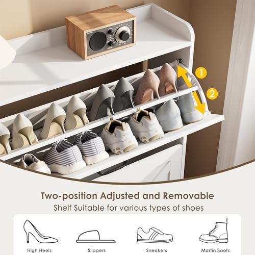 Nicetree Shoe Storage Cabinet with 2 Flip Drawers, Entryway Cabinet, White - Image 6