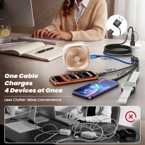 Travel Essentials 4-in-2 Multi Charging Cable with iWatch Charger/2USB-C/IP - Image 3