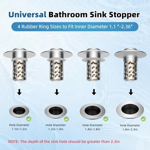 2 Pack All-Metal Bathroom Sink Stopper, Pop Up Sink Drain Strainer, Chrome - Image 4
