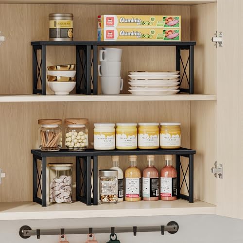 Honiter 2 Sets Desk Shelf, Desktop Organizer Shelf, Freestanding Small Bookshelf Desk Organizer, 2 Tier Independent Stackable Desktop Shelves, Desktop Office Storage Rack Display Shelf, Black - Image 5