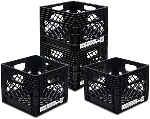 ORGANIZE-IT! 4 Pack Storage Milk Crate, Heavy-Duty Versatile Box, Black by Organize-It