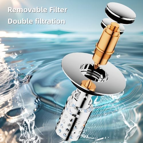 Universal Pop-Up Bathroom Sink Stopper, Stainless Steel Drain Strainer with Removable Filter Basket for 1.1"-2.36" Basin, Push-to-Bounce Core, Bathroom Sink Plug, Hair Catcher, 2 Pack - Image 4