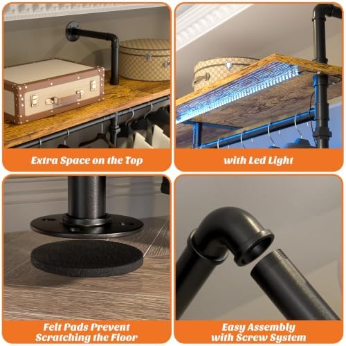 Cyclysio 118.3" Industrial Pipe Clothing Rack with LED Lights and Shelves - Image 4