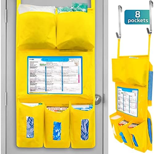 LLC Personal Protective Equipment (PPE) Isolation Door Caddy, Nylon Oxford NFPA-701 Large Scale Flame Retardant Coating 18.5 X 31 Inch, Included 2 Hooks - Yellow (with Back Pockets) by Unknown