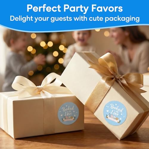 Baked with Love Stickers 120PCS 1.6 Inch Round Baking Labels for Cookies Cupcakes Dessert Table Treat Bags Gift Wrapping Birthday Party Candy Bags Homemade Packaging Small Business (Blue) - Image 3