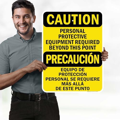 Caution Personal Protective Equipment Required Beyond This Point Bilingual Osha Sign, 18x24 Inches, Rust Free .063 Aluminum, Fade Resistant, Made in USA by My Sign Center - Image 2