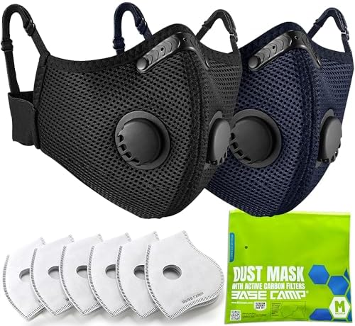 BASE CAMP Upgrade M Plus Dust Mask, Reusable Respirator Mask for Woodworking, Face Protection with 99.9% Effective Carbon Filters for Construction, Landscaping, Sanding, Painting, Pollution by BASECAMP