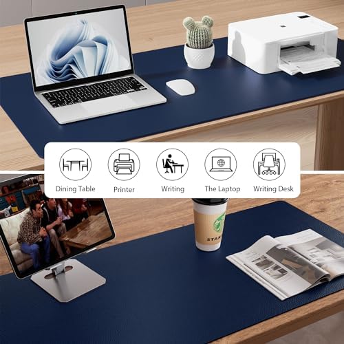 Aothia Faux Leather Desk Mat - Non-Slip PU Leather Desk Blotter, Waterproof Writing Surface, Large Desk Pad for Office & Home (Dark Blue, 55" x 17") - Image 6