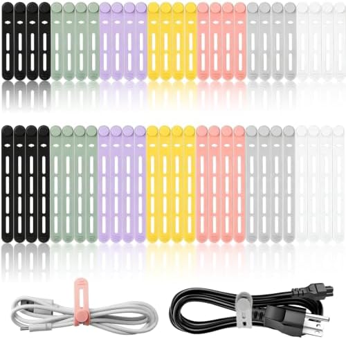 56Pcs Silicone Cable Ties Reusable, Multipurpose Cable Management Organizer, Adjustable Fastening Cable Straps with Locking Buckles, High Elasticity Cord Organizer, Travel Essentials by Unknown