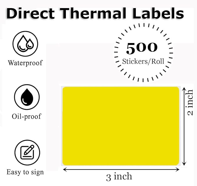3" x 2" Thermal Labels Stickers Yellow, Thermal Printer hipping Stickers - Image 2