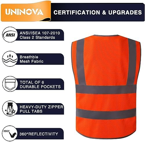 High Visibility Safety Vest - Multi Pockets Reflective Mesh Breathable Workwear, ANSI/ISEA Standards (4X-Large-5X-Large, Orange Mesh) - Image 2