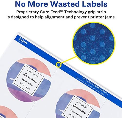 Avery Round Labels, 2" Diameter, Sure Feed Technology, Print-to-the-Edge, Easy Peel, Laser/Inkjet, Permanent, 120 Blank Circle Labels Total (22612) - Image 3