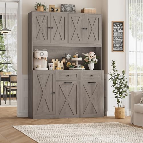 HOSTACK 71" Kitchen Pantry with 12.5 Gallon Double Trash Can Cabinet, Grey - Image 2