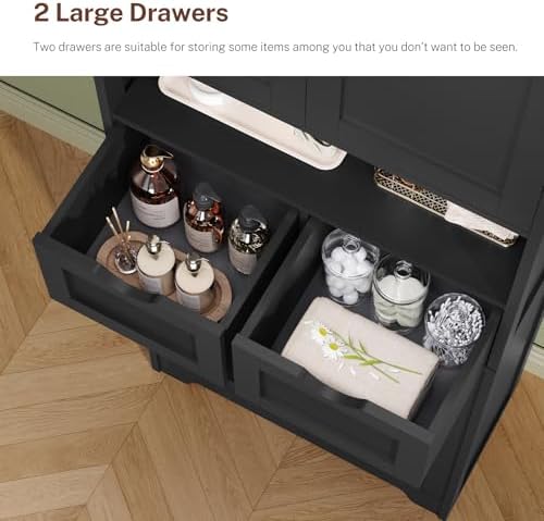 Iwell 57.8" H Tall Storage Cabinet with 2 Drawers & 2 Adjustable Shelves, Kitchen Cabinet with 4 Doors, Tall Cabinet for Living Room, Dining Room, Entryway, Black - Image 7