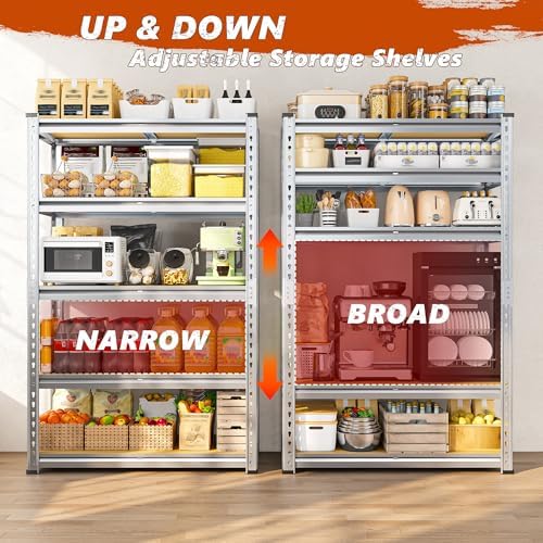 REIBII Garage Shelving, 5 Tier Storage Shelves Load 2400LBS, Adjustable Garage Shelving Heavy Duty, Metal Shelves Unit with Waterproof Columns, 35.5" W x 11.9" D x 72" H, Galvanized, 2 Pack - Image 6