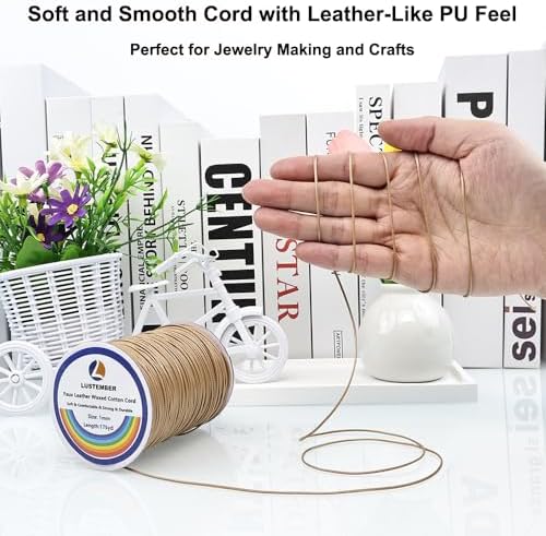 LUSTEMBER 1mm Faux Leather Waxed Cotton Cord, 175 Yards – Durable Necklace String, Soft and Textured Cord for Necklaces, Bracelets, and Jewelry Making - Image 3