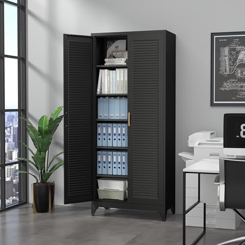 SteeLoong 75" Metal Storage Cabinet with Doors and 5 Adjustable Shelves - Image 2