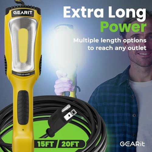 GEARit 20ft LED Work Light COB 1200LM 10W, Corded Shop/Drop Light with Magnetic Base, Swivel Hook & Built-in Outlet, 16/3 SJTW Trouble Light for Mechanics, Garage, Under Hood, Yellow - Image 6