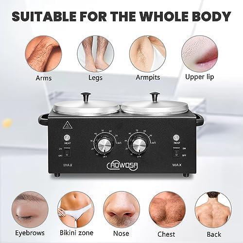 Professional Hair Removal Kit - Wax Warmer Machine with Double Pot, Large Capacity for Spa Salon and Home Use, Non-Stick Easy Clean Pots, 50 Sticks & 20 Collars (Black) - Image 4