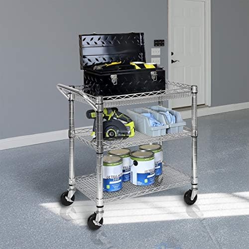 Seville Classics 3-Tier UltraDurable Commerical-Grade Heavy-Duty NSF-Certified Service Utility Storage Cart, 33.75" W, Chrome (1 Pallet of 35 Packs) - Image 4