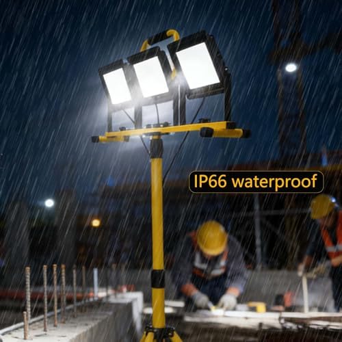 30000Lumen LED Work Lights with Stand - 3Head Portable Work Light on Stand - IP66 Waterproof Tripod Worklights for Outdoor Indoor Job Site Workshop Garage Construction Site Lighting - Image 7