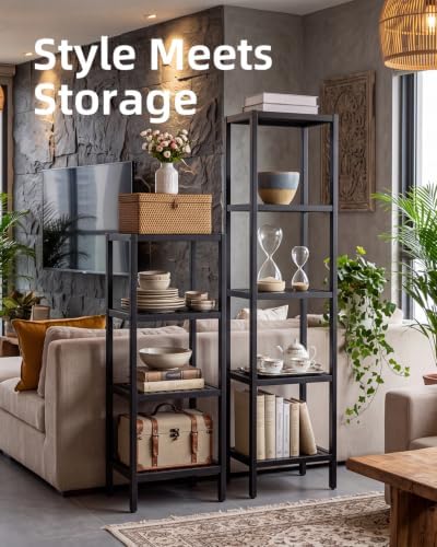 SMIBUY Bathroom Storage Shelf, 5-Tier Bamboo Rack Organizer, Multifunctional Shelving Unit for Living Room Bedroom Kitchen (Black) - Image 4