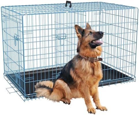 FDW | 48" Foldable Metal Dog Crate | Blue | Cage for XL Dogs by FDW