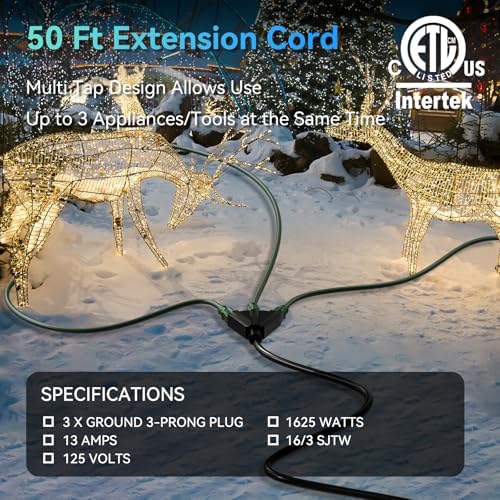 K KASONIC 50 FT 3 Outlet Outdoor Extension Cord, 16/3 Grounded Cord, Black - Image 2