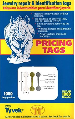 500 Piece Value Pack Jewelry Repair, Price and Identification Tags/Tyvek Self Adhesive Rectangle/Dumbbell/Barbell Jewelry Price Tags (Long - 1 7/8" x 1/2" (47 x 12mm), Gold) - Image 3