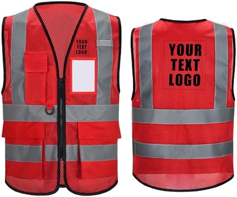 High Vis Safety Vest Reflective Strips, Multi-Pocket Design, Available in Yellow,Orange,black,Pink,blue,Red,purple by Unknown