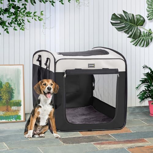 DONORO Dog Kennels and Crates for Medium Dogs, Portable Pop Up Indoor Pet Cage with Sturdy Wire Frame, Collapsible Travel Crate Soft Sided Cat Bag Escape Proof (Black, 24.0" L x 16.0" W x 19.0" H) - Image 4