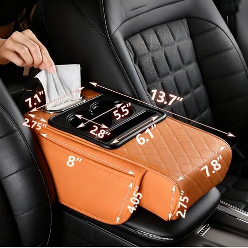 Automotive Armrests Car Console Organizer and Console Cover, Car Center Console Cover with Center Console Cup Holder, Memory Foam Waterproof Leather Auto Armrest Protector (Wine Red) - Image 2