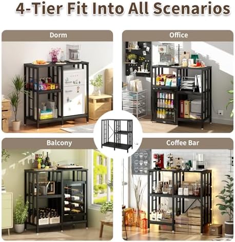 METYERRY Adjustable Kitchen Bakers Rack with Power Outlet,4-Tier Microwave Stand Kitchen Cart,Mini Fridge Stand with Storage,Bar Cabinet,Suitable for Office,Coffee Bar,Living Room,Patio, Black - Image 5