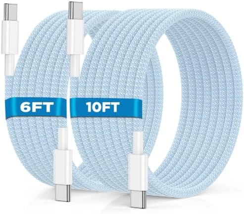 USB C to USB C Cable 6FT+10FT 2Pack 60W iPhone 17 16 15 Charger Cord Long Type C to C Cable Fast Charging for Apple iPhone 17 16 15/Pro/Pro Max/Plus/iPad Pro Air/MacBook/Air/Mini/Samsung Galaxy-Blue by UCALMA