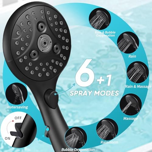 8'' Dual 20 Stage Filtered Shower Head with Handheld, 6 Spray Settings Handheld Shower Head High Pressure Rainfall Filter Combo with 12'' Adjustable Extension Arm, 71'' Shower Hose (Matte Black) - Image 4