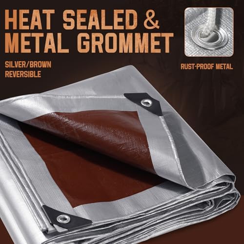 10x10 FT Tarp Waterproof, 16 Mil Tarps Heavy Duty Waterproof Multipurpose Protective Cover UV Resistant Rip & Tear Resistant with Grommets Reversible for Home Boats Cars Camping - Image 5