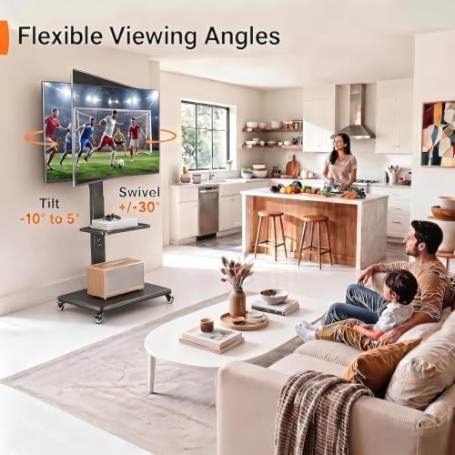 PERLESMITH Rolling TV Stand with Wheels for 30-75 Inch TVs up to 110 lbs - Image 4