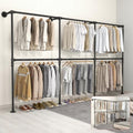 KELIXU 114.4" Industrial Pipe Clothing Rack for Wall Adjustable Height Wall Mounted Clothes Rack for Hanging Clothes, Heavy Duty Walk in Closet Systems, Garment Racks with Double Rods (Three, Black) by KELIXU