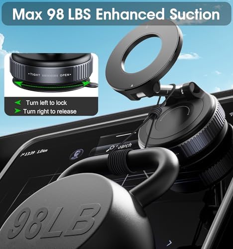 REOKILY 2026 Upgraded Vacuum Magnetic Car Phone Holder 360° Reinforced 96LBS Ultra Suction Cup Phone Mount for MagSafe Cell Phone Holders for Your Car/Gym/Mirror Mount for iPhone & Android - Image 3