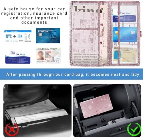 Ziciner Car Registration and Insurance Holder, Auto Card Document Glove Box Organizer with Magnetic Closure, Universal Vehicle Interior Accessories for Cars SUVs (Glitter Pink-Large) - Image 5