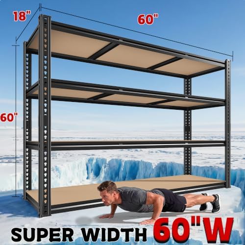 ROOMFAVE 60" W Garage Metal Shelving 2800LBS Storage Shelves, 4 Tier - Image 3