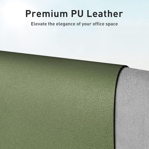 Aothia Leather Desk Pad Protector, Mouse Pad, Office Desk Mat, Non-Slip PU Leather Desk Blotter, Laptop Desk Pad, Waterproof Desk Writing Pad for Office and Home (48"x17", Olive Green) - Image 2