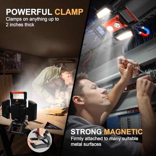 Tresda 4000LM LED Work Light Rechargeable with Clamp, 40W Magnetic Work Light Battery Powered with 5 Light Modes, 350° Rotation, Portable Job Site Lighting for Construction Site,Workshop,Car Repairing - Image 3