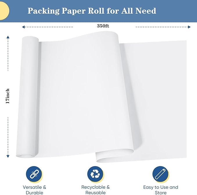 White Packing Paper Roll 17”W x 350'L Newsprint Paper Roll - Image 2