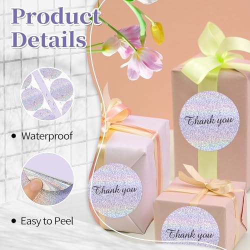 3 Inch Holographic Thermal Labels,Round Thermal Printer Labels,Waterproof Thermal Printer Stickers for DIY Logo Design,Name Tag,QR Code,Thanks Card 150 Labels/Roll (Purple dots) - Image 3