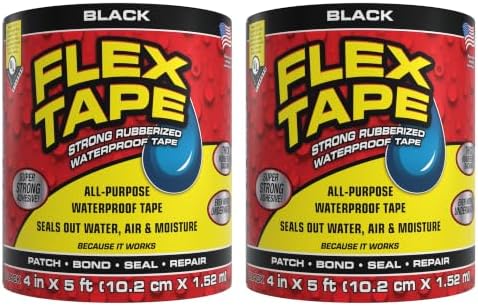 Flex Tape Strong Rubberized Waterproof Tape, Black, 4 in x 5 ft, 2-Pack by Flex+Tape