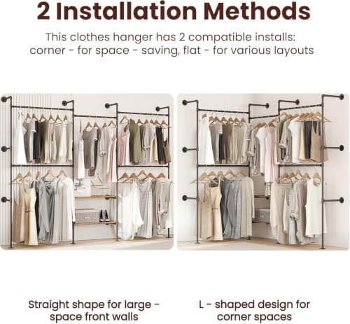 Industrial Pipe Clothing Rack with Shelves,Black - Image 3