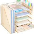 5-Tier Desk File Organizer with Drawer & Pen Holder (Gold) by Illuminatinglifewiththewarmthandloveoflight