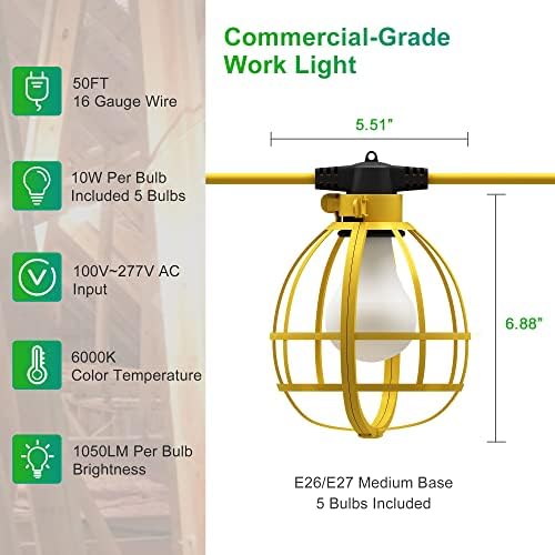 LEDIARY 50FT Construction String Lights, 5 Bulbs 50W 5250LM Work Lights - Image 2
